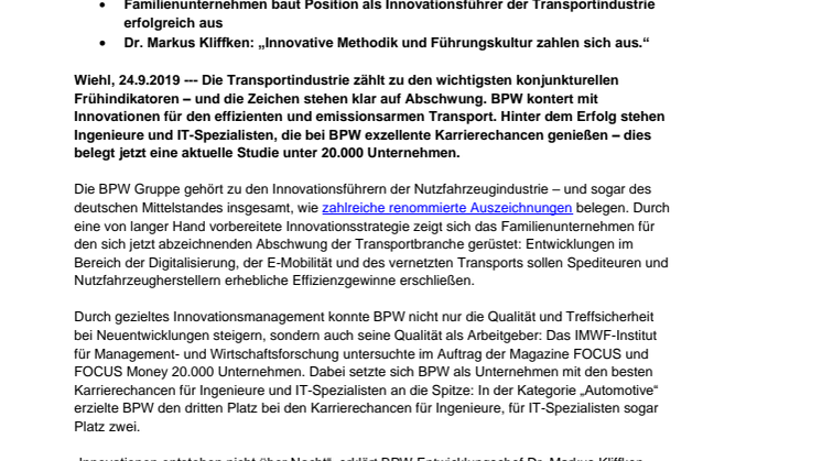 Top-Karrierechancen für Ingenieure und IT-Spezialisten: So kontert BPW dem Konjunkturrückgang mit einer Innovations-Offensive