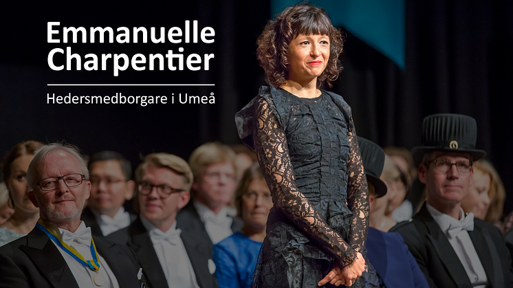 Emmanuelle Charpentier utses till hedersmedborgare i Umeå. Foto: Umeå universitet. (Bilden är tagen i samband med universitetets årshögtid).