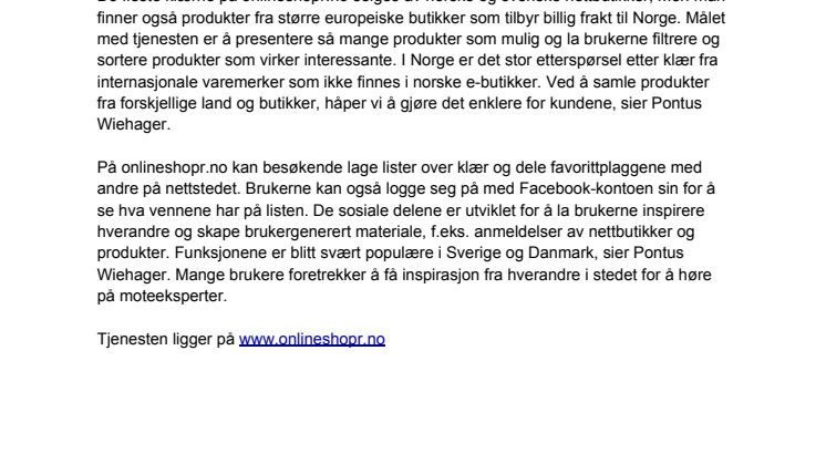 Finn klær på nettet med onlineshopr.no