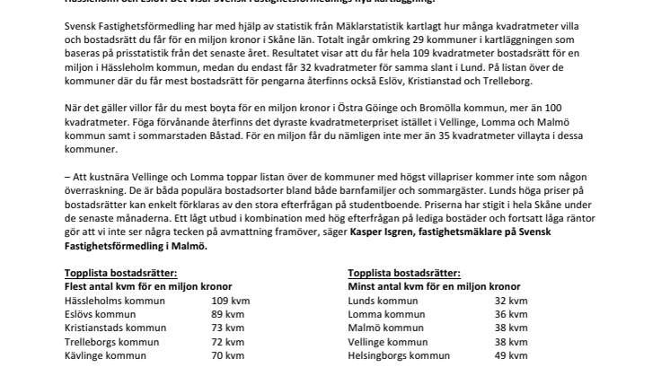Ny kartläggning visar: Så många kvadratmeter får du för miljonen i Skåne