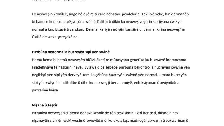 KML-fakta, Kurmanji: Rastîyên Di heqê leukaemia myelogenousê de (CML)