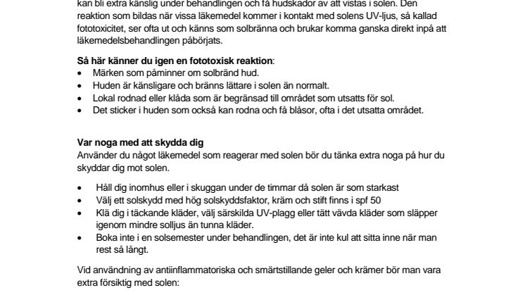 Fakta: Vanliga läkemedel kan göra dig extra solkänslig