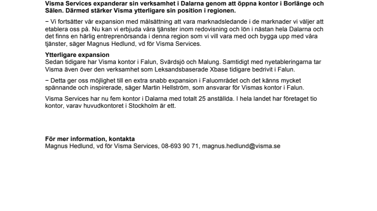 Visma växer i Dalarna