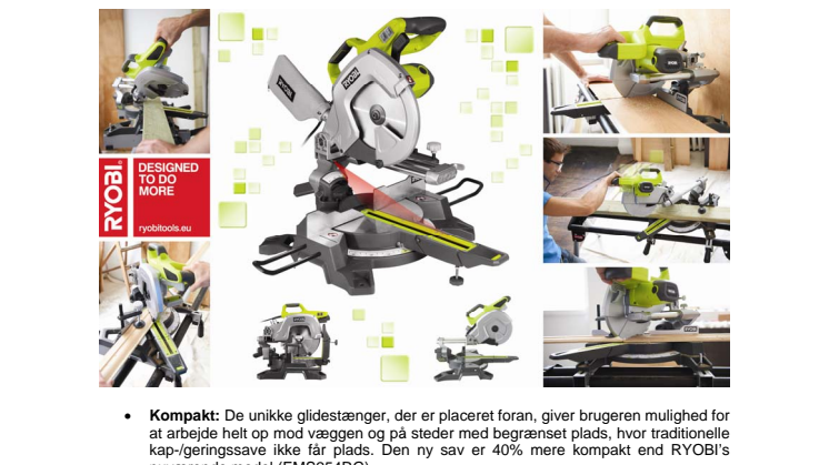 Ny kompakt og udtrækkelig kap-/geringssav fra RYOBI®