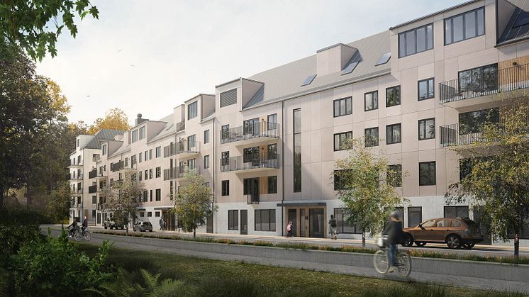 Visualisering av nya bostadshusen längs med Backadalsstigen