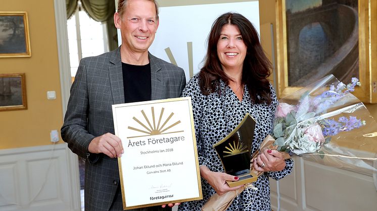 Maria och Johan Eklund, ägare av Görvälns Slott, utses till Årets Företagare i Stockholms län