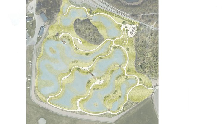 Översiktsbild av hur vattenparken kommer att se ut när en är klar. Illustration: Topia.
