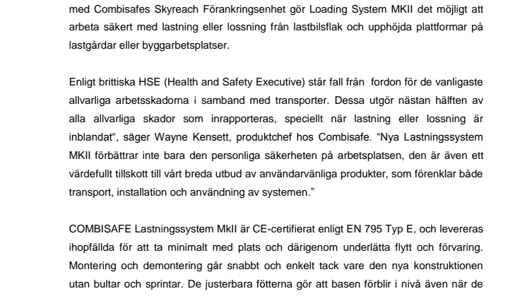 COMBISAFE LASTNINGSSYSTEM MKII GER STORA SÄKERHETSVINSTER 