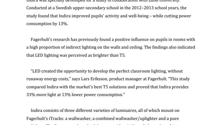Indira – classroom lighting based on cutting edge research