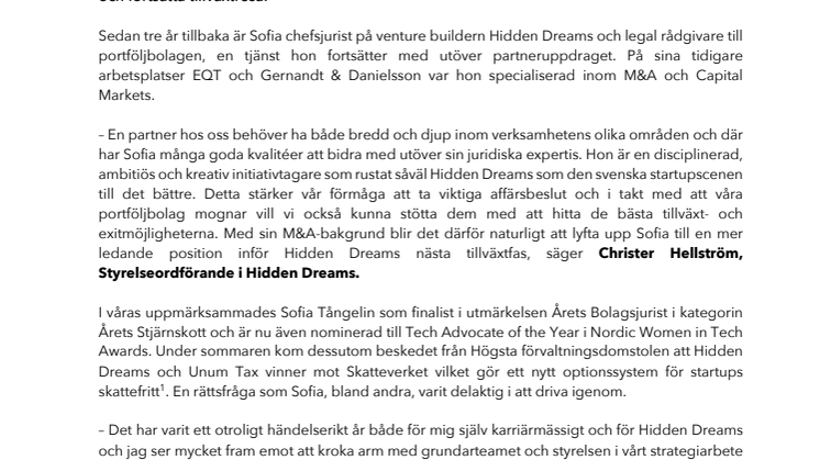 PM_Hidden Dreams_Sofia Tångelin blir partner på Hidden Dreams_230919.pdf