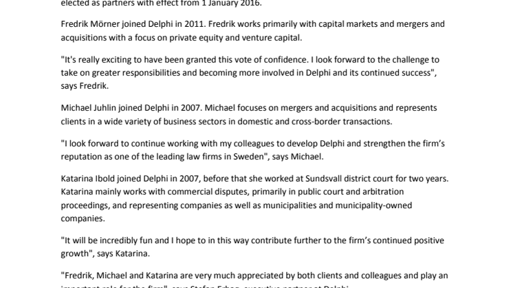 Delphi elects three new partners
