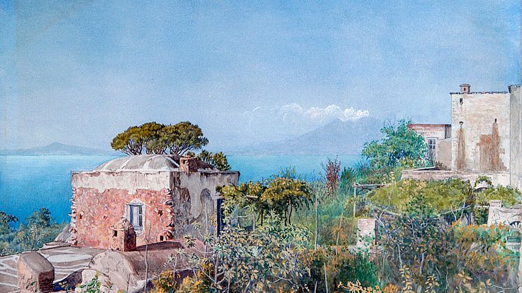 Hugo Alfvén, Vinterädgården Villa di Lourdes Anacapri, 1924. Akvarell 38 x 48 cm. Foto: Lennart Edvardsson, Kungliga Musikaliska Akademien©