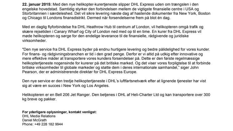 DHL hurtigere end myldretrafikken med Londons første helikopter-kurertjeneste