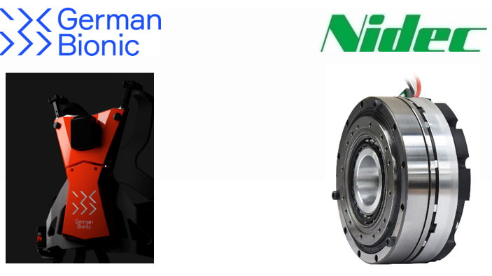 Left: German Bionic Systems' next-gen prototype power suit based on the company's Cray X model; right: Nidec-Shimpo's super flat actuator