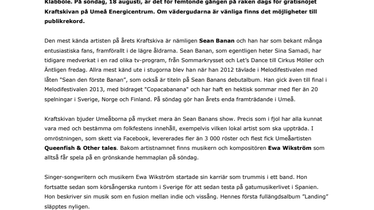 På söndag bjuder Umeå Energi på folklig sommarfest för femtonde året i rad – nu med Sean Banan  
