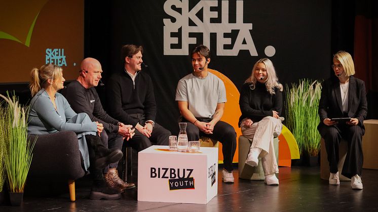 Panelsamtal, från vänster: Emmy Gustafsson Wass, Gunnar Karlsson, William Nilsson, Alexander Bodén, Linnea Booth och Malin Winberg.