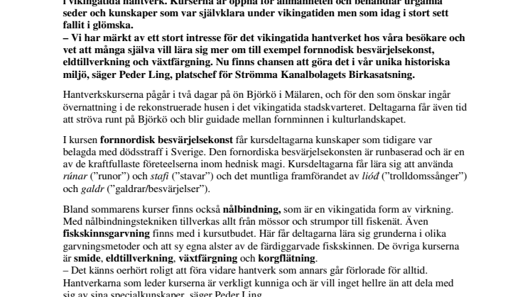 Kurs i besvärjelsekonst nyhet på Birka