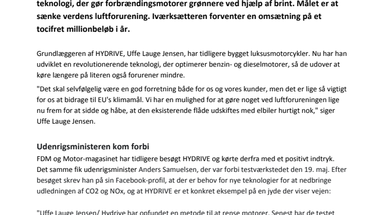 Tidligere motorcykelproducent tjener penge på ren luft 