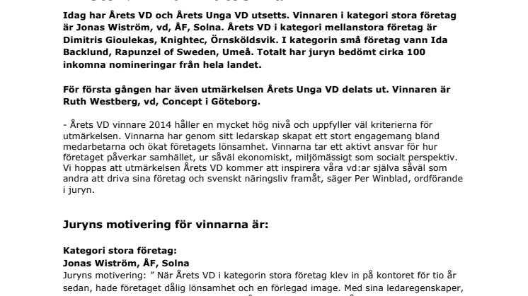 Årets VD 2014 utsedda 