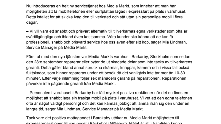 Media Markt startar mobilreparationer i expressfart