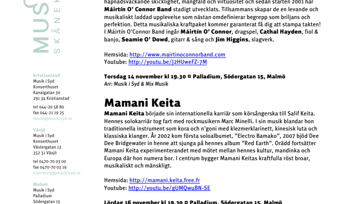 Máirtín O’Connor Band och Mamani Keita under WorldMix 2013!