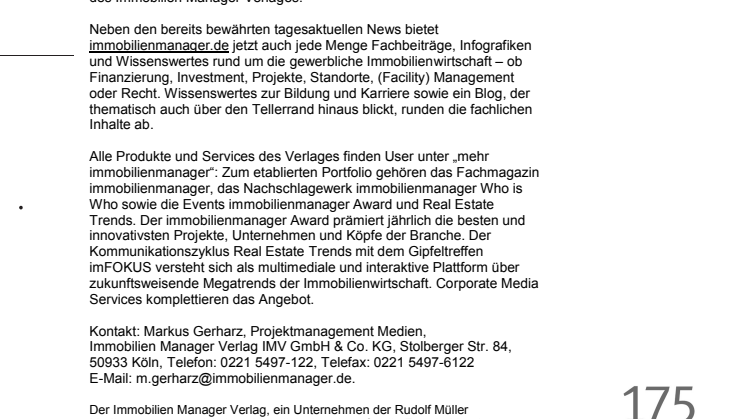 Immobilien Manager Verlag mit neuem Online-Angebot  