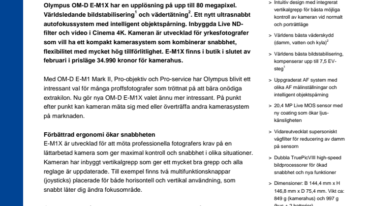 Olympus utökar sortimentet för professionell fotografering E-M1X med på fokus på sport, vilda djur och natur