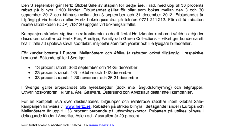 Upp till 33 procents rabatt på bilhyran i Hertz Global Sale
