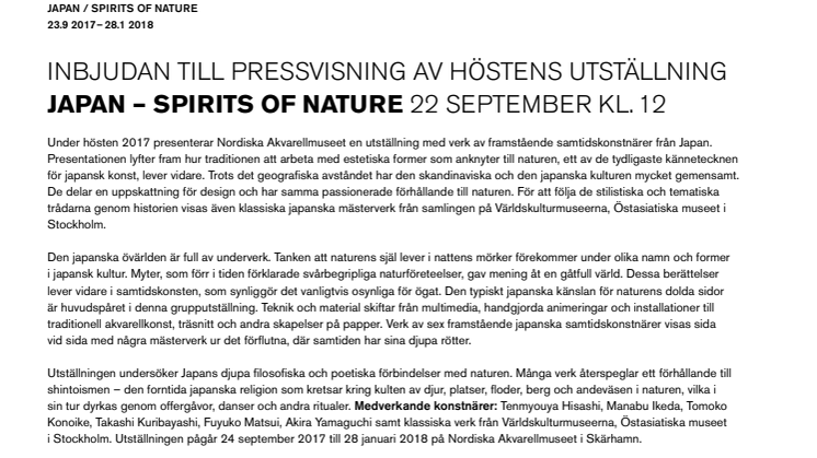 Inbjudan till pressvisning av utställningen Japan – Spirits of Nature