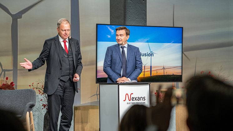 Tomas Kåberger, professor industriell energipolitik vid Chalmers och Nexans koncernchef Christopher Guérin.