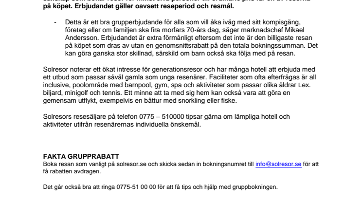 Solresor erbjuder förmånlig grupprabatt