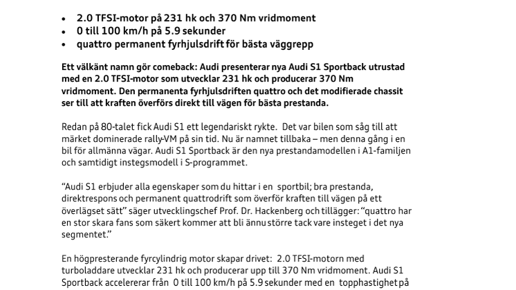 Audi S1 – välkänt namn i nytt format.