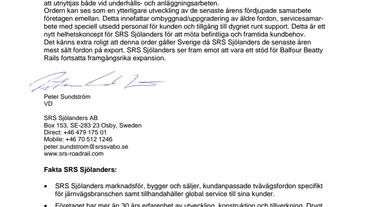 Stororder till SRS Sjölanders AB i Osby
