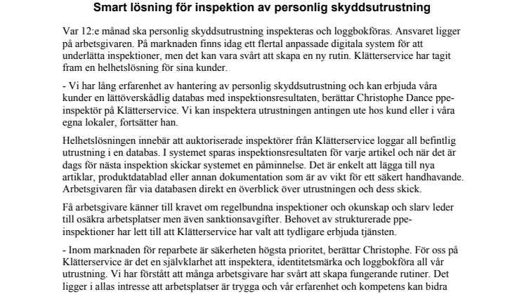 Smart lösning för inspektion av personlig skyddsutrustning