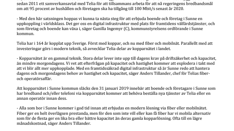 Sunne och Telia i unikt projekt för att bygga Sveriges första digitalt framtidssäkrade kommun