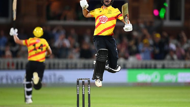 Lewis Gregory celebrates winning The Hundred in 2022. Photo: Getty Images