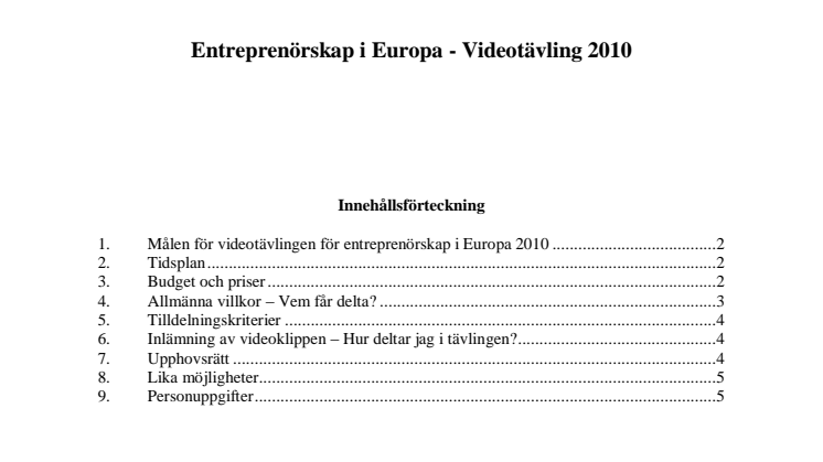 Tävlingsregler för EEVA 2010