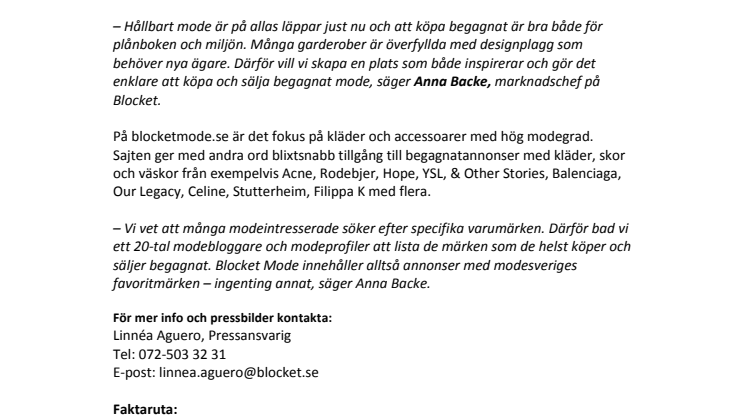 ​Idag öppnar Blocket Mode - Ny pop-up-sajt med de mest exklusiva modeannonserna från Blocket