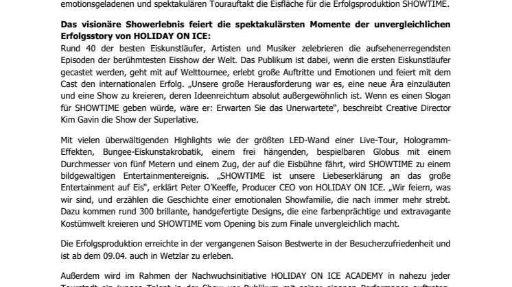 HOLIDAY ON ICE feiert erfolgreichen Tourauftakt von SHOWTIME in Hof