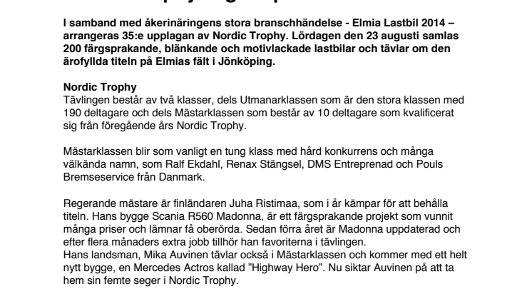 Nordic Trophy avgörs på Elmia Lastbil 