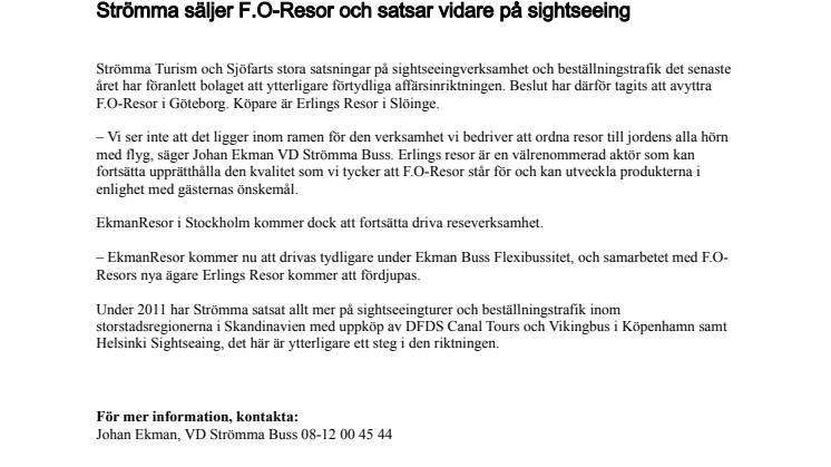 Strömma säljer F.O-Resor och satsar vidare på sightseeing