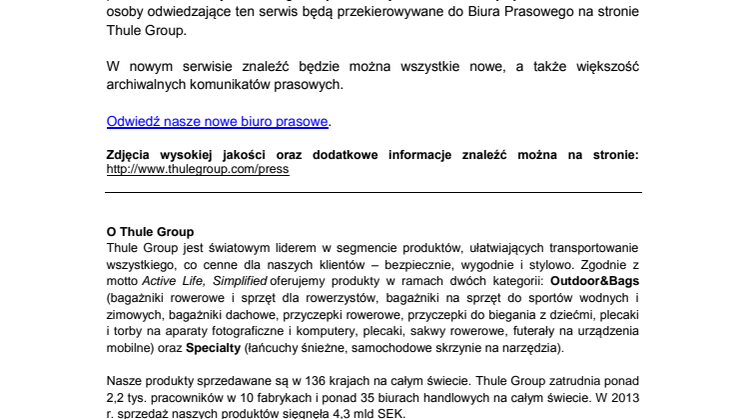 Thule Group prezentuje nowe Biuro Prasowe 