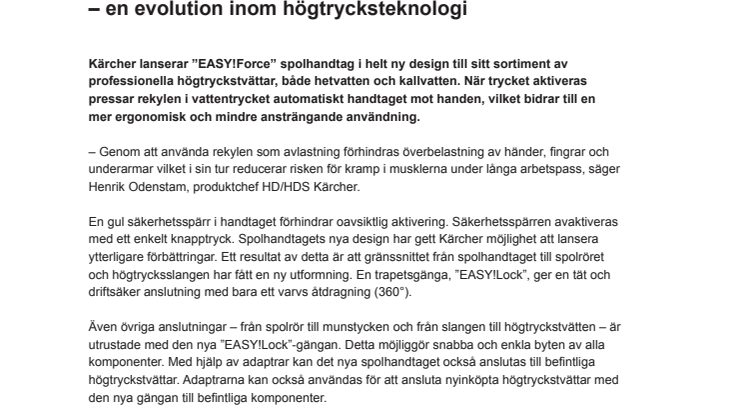 Nytt spolhandtag för högtryckstvättar  – en evolution inom högtrycksteknologi