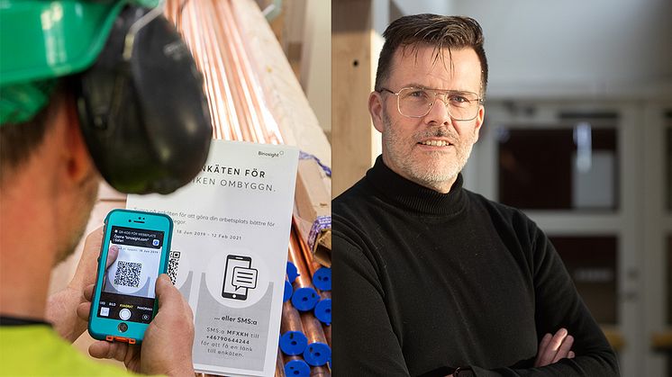 Yrkesarbetarna i projektet läser av en QR-kod och besvarar enkäten via mobilen. Det nya PQi-verktyget plockade bort tröskeln för mätning, säger Martin Ullgren, projektchef på Regionfastigheter Dalarna