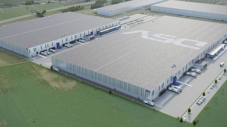 Ritning på de två nya lagerbyggnader som planeras byggas i anslutning till DSVs logistikcenter i Landskrona.