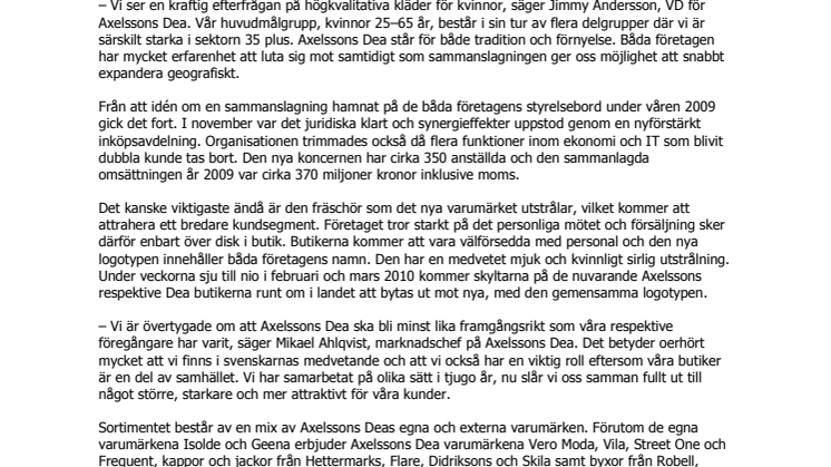 Axelssons och Dea går samman – blir en av Sveriges ledande butikskedjor inom dammode