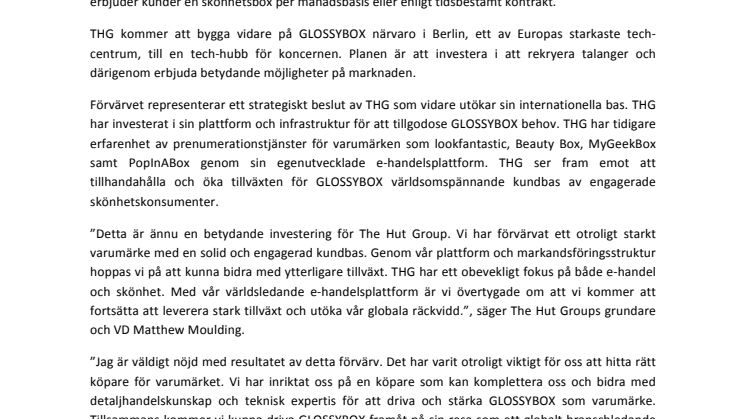 The Hut Group förvärvar den internationella prenumerationstjänsten GLOSSYBOX