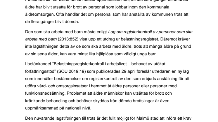 SD Malmö värnar om våra äldres trygghet