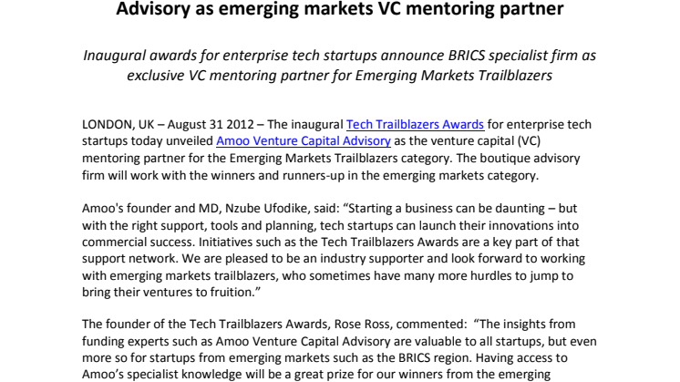 Tech Trailblazers Awards unveil Amoo Venture Capital Advisory as emerging markets VC mentoring partner