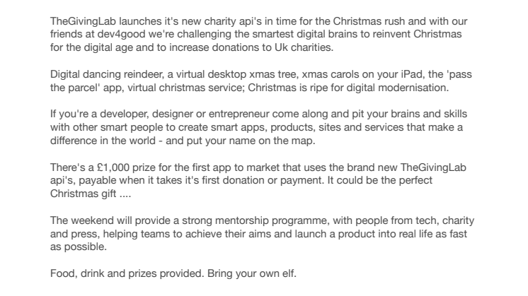 Reinvent Christmas @ The Giving Lab Hack Weekend @GoogleCampus Nov 24+25